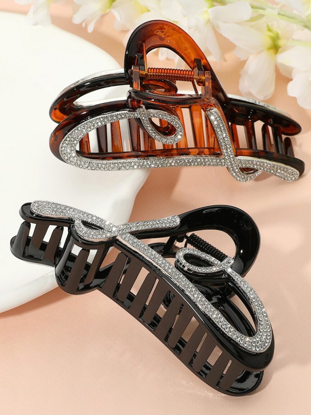 Stone Paved Heart Frame Hair Claw Clip